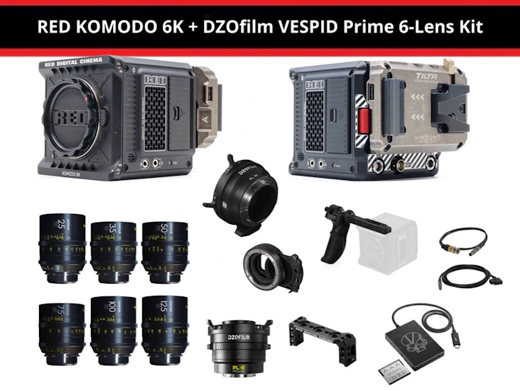 Red komodo 6k + dzo film vespid prime 6 lens kit
