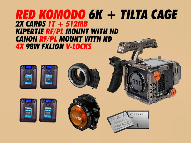Red komodo 6k +tilta cage + rf/pl/ef adapters + 4x v-lokcs