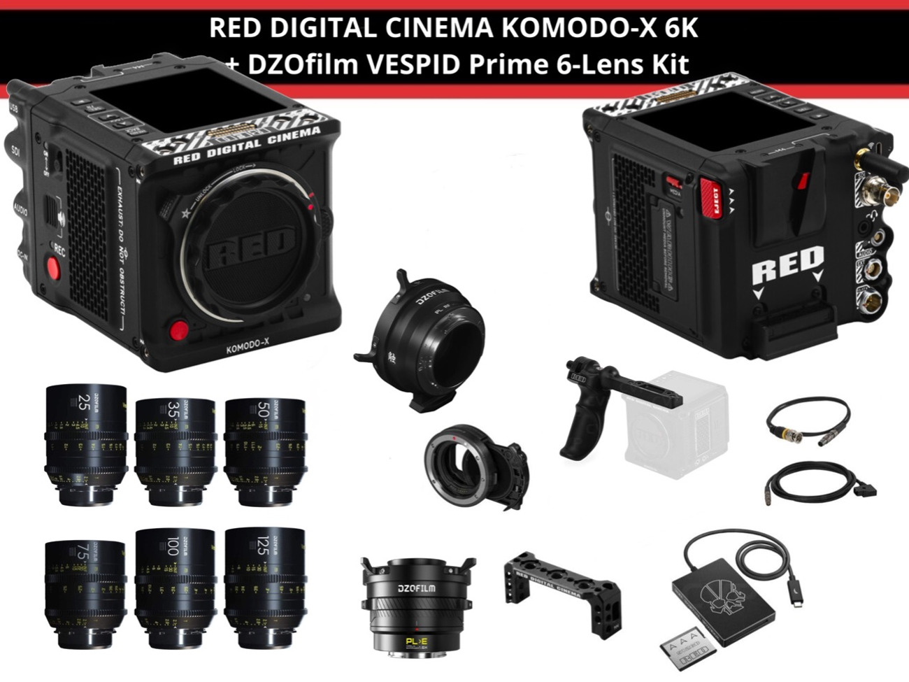 Red komodo x 6k + dzo film vespid prime 6 lens kit