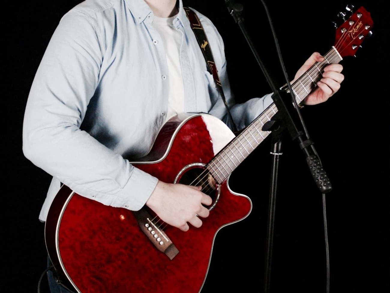 Red takemine electro-acoustic guitar