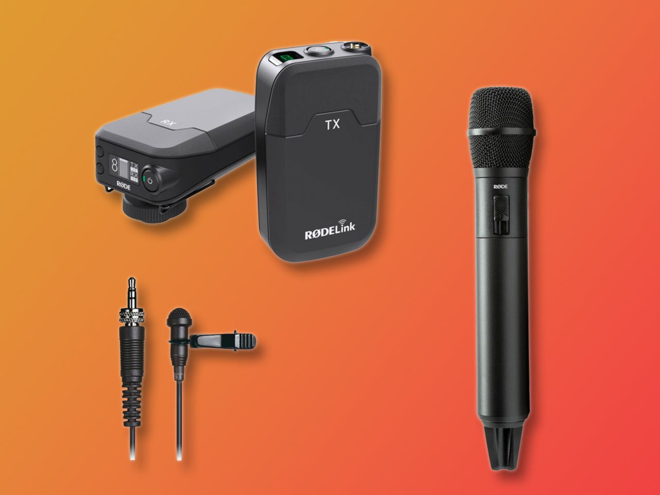 Rode filmmaker kit + tx-m2 reporter mic + tascam tm-10l