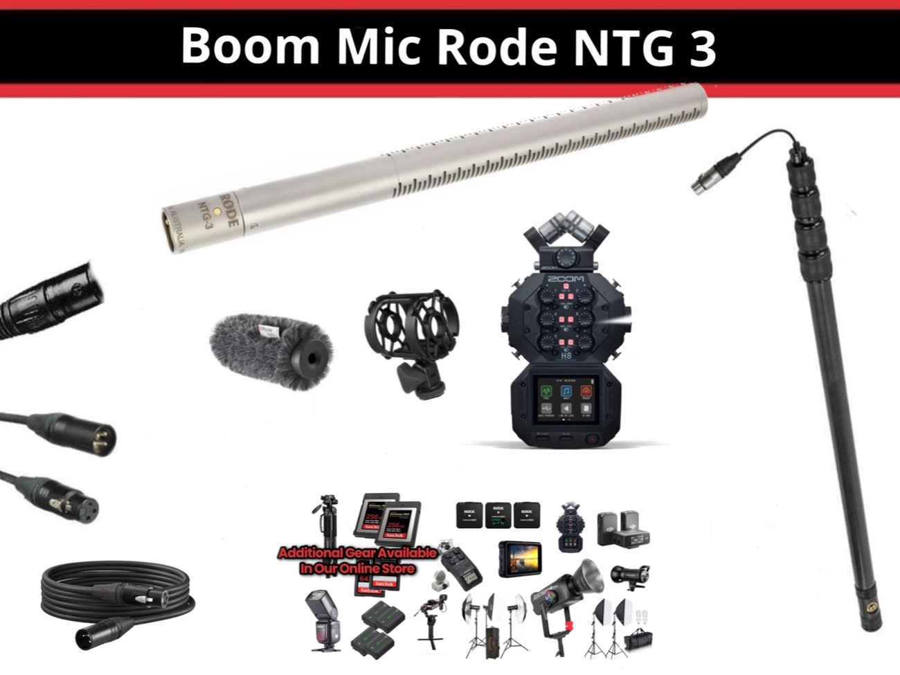 Rode ntg 3 boom mic + zoom h8 + boom stick