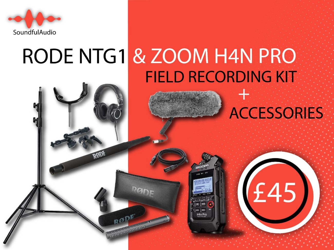 Rode ntg1 & zoom h4n pro w/ boom pole, blimp, stand