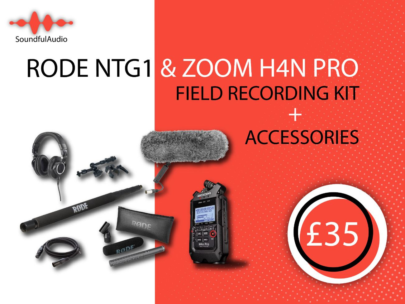 Rode ntg1 microphone zoom h4n pro recorder w/ boom pole 
