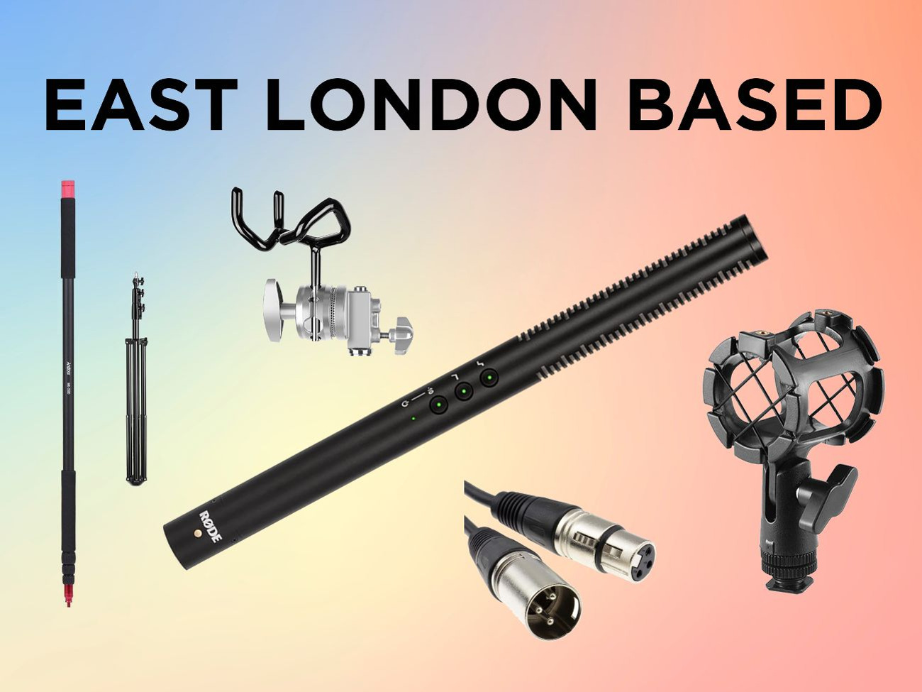 Rode ntg4+ condenser shotgun microphone with boom pole