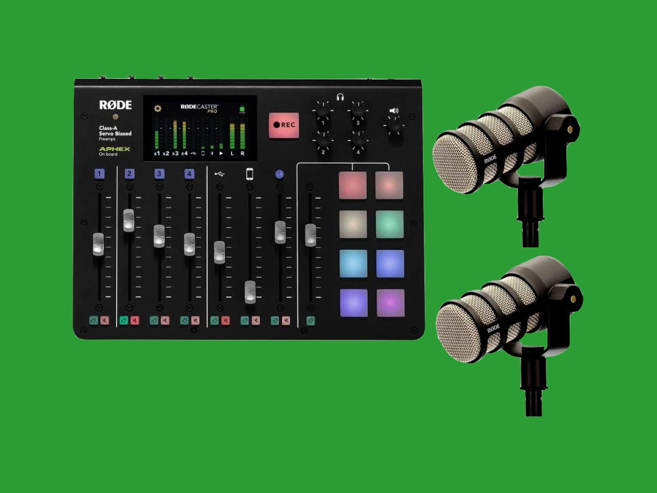 Rodecaster pro bundle with rode podmics and stands