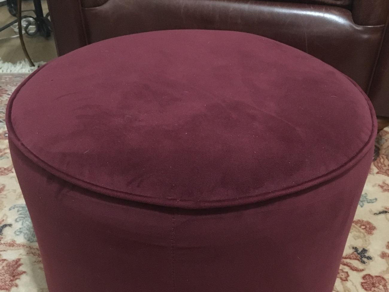 Round berry red velvet footstool