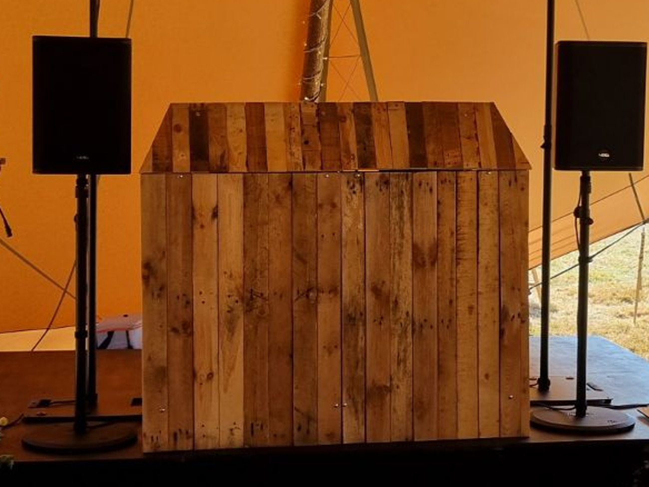 Rustic wood dj booth for tipi outdoor barn farm wedding