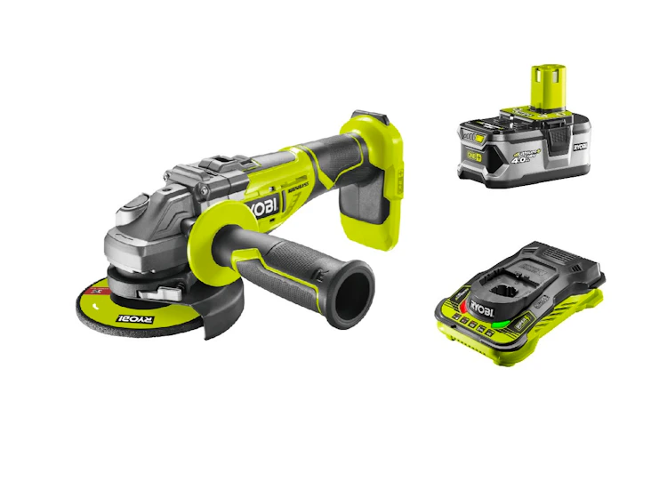 Ryobi angle grinder, 4.0ah battery & 5a/h superfast charger