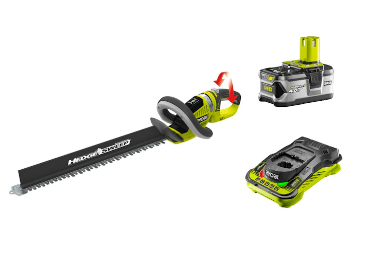 Ryobi 55cm hedge trimmer, 4.0ah battery & 5a/h super fast charger