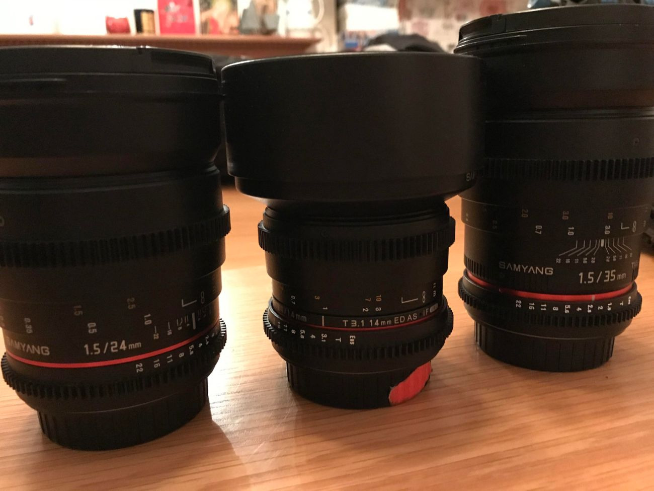 Samyang cine lens ef set 14mm t3.1, 24mm t1.5 and 35mm t1.5