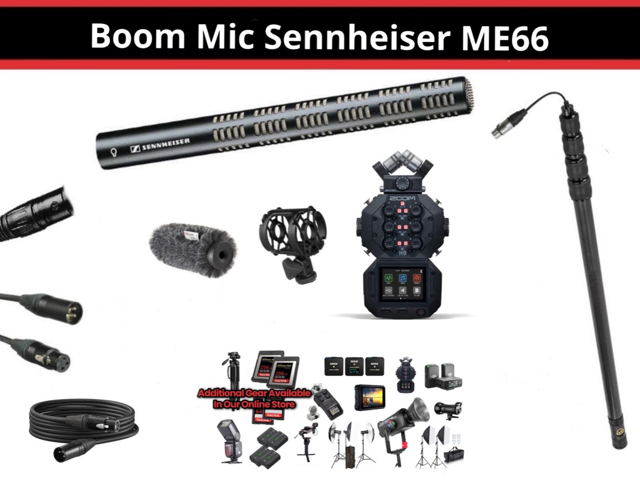 Sennheiser me66 boom + zoom h8 + boom stick