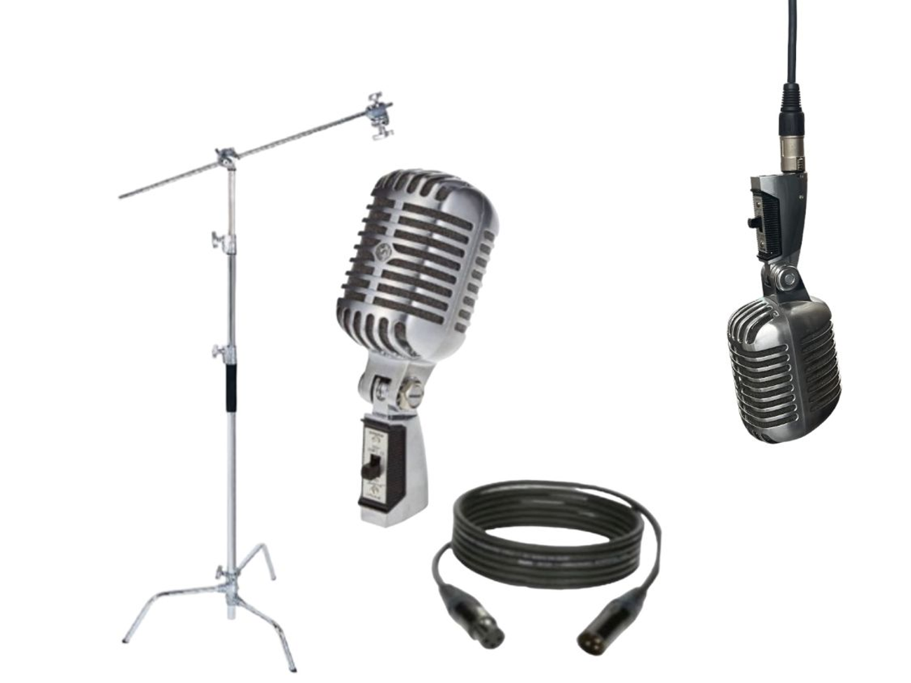 Shure 55sh series ii vintage retro microphone mic c stand freestyle hanging silver overhead studio