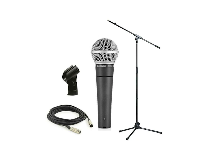 Shure sm58 dynamic vocal microphone + stand and 6m xlr cable