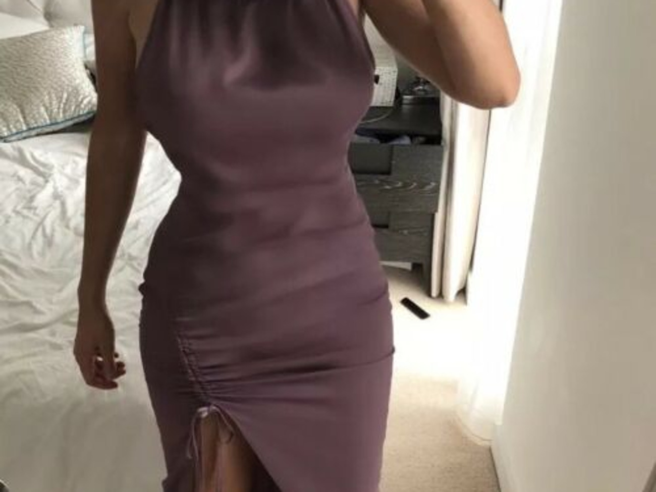 Silkish to touch, midi dres with the slit, size 8