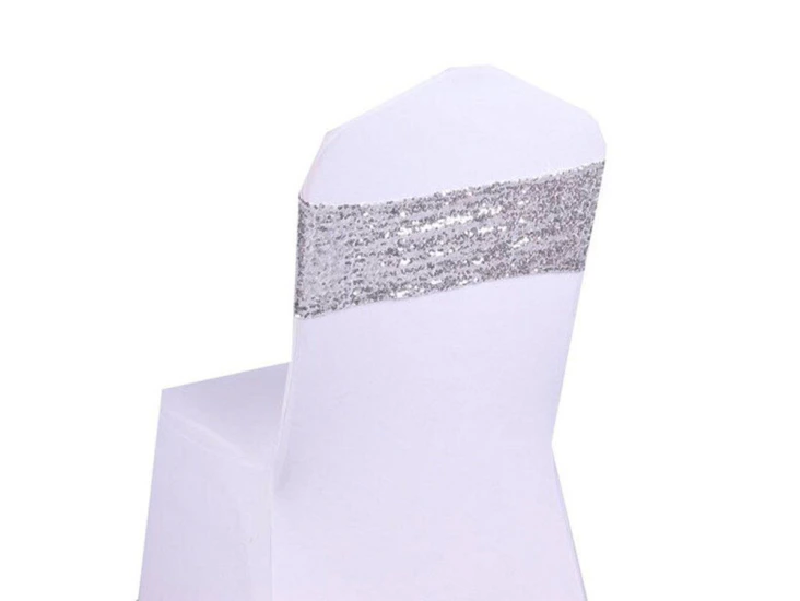 Silver sequin spandex chair band