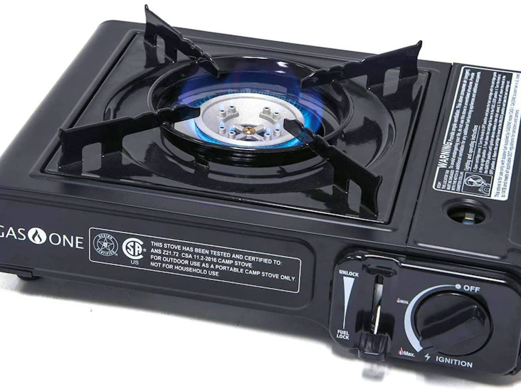 Single burner butane gas camping stove.