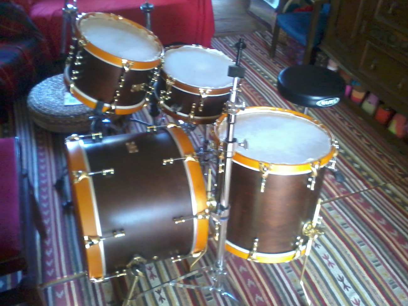 Sjc drums. 12, 15, 20.  wooden stick chooper hoops. calfsk.