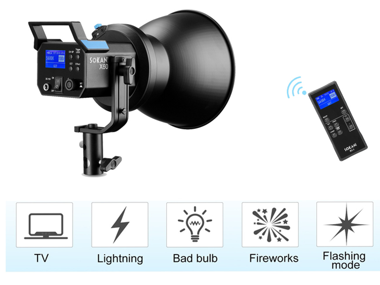 Rent Sokani X60 V2 Cob LED 5600K 2 available from Paul Alwoodley Leeds for 1.83 8 day