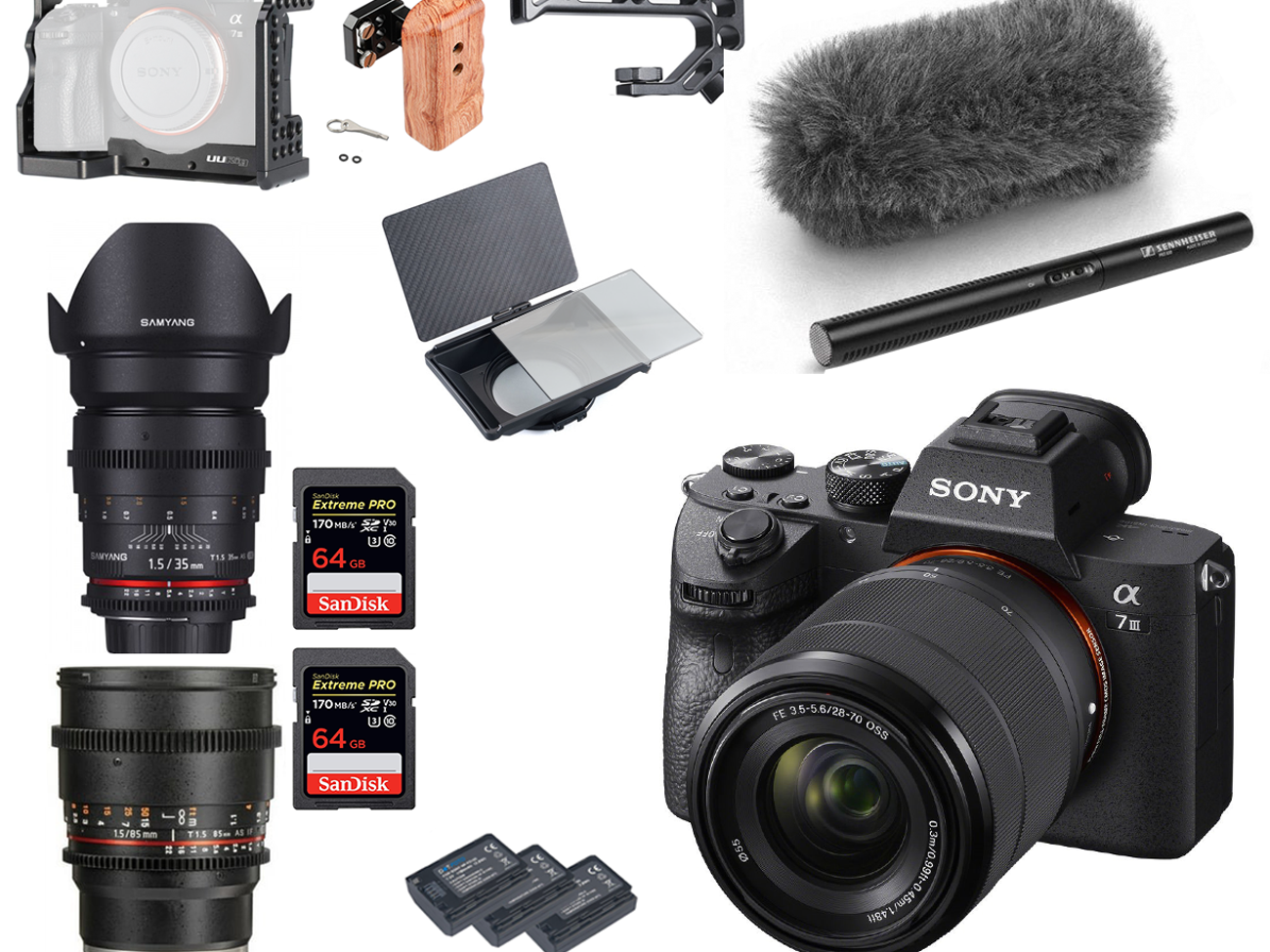 Sony a7 iii kit (cine lens + mirophone + matte box)