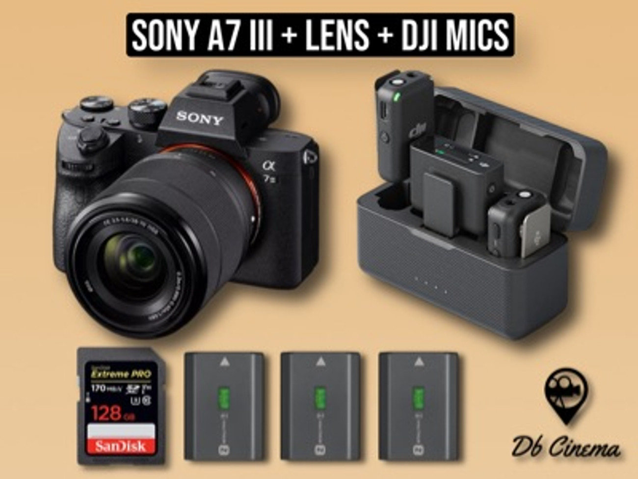 Sony a7 iii mirrorless camera 4k full frame  + 28-70mm sony zoom camera + dji wireless mic sony a7iii a73 alpha cinema camera lav lapel microphone 2x or rode