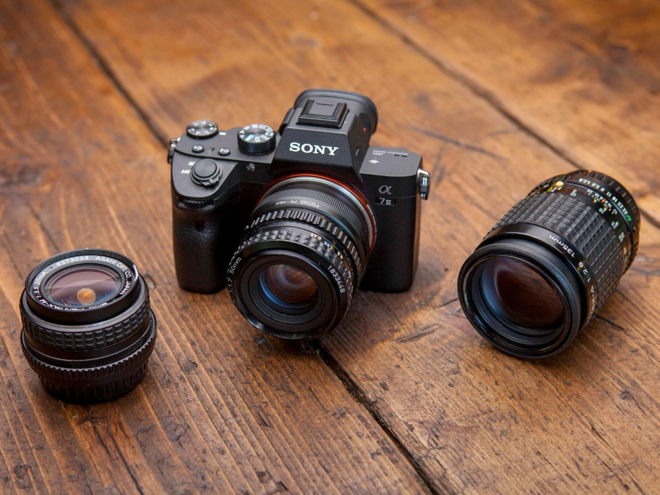Sony a7 iii with manual pentax prime lenses 28mm 50mm 135mm