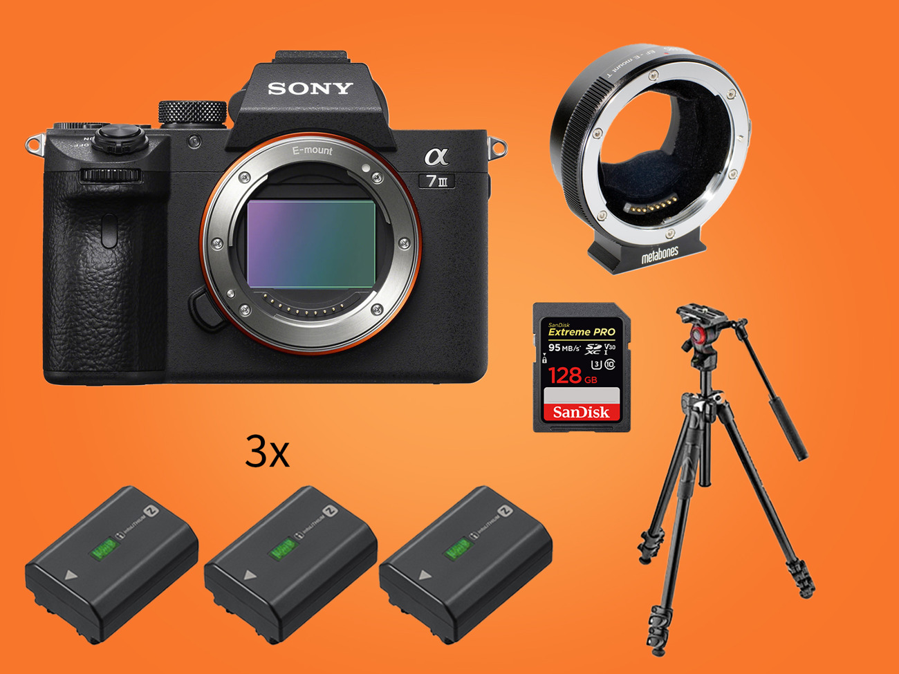Sony a7iii + tripod - metabones canon ef (optional)