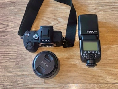 Rent Sony a7iii camera, Godox external flash and lens (35 85mm