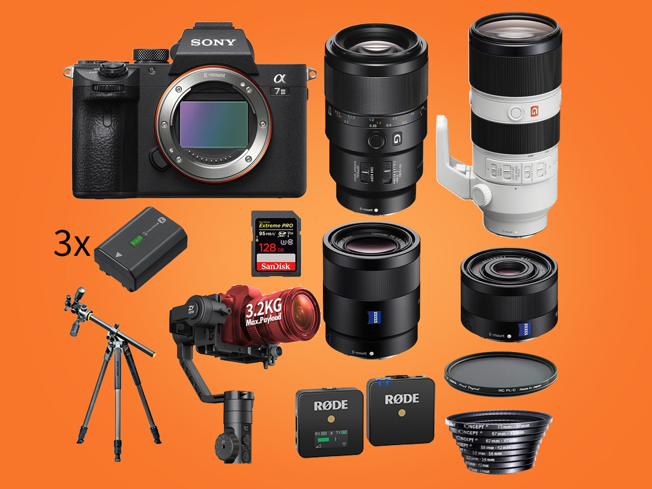 Sony a7iii, lav mic, lens, crane gimbal (filming bundle v2)