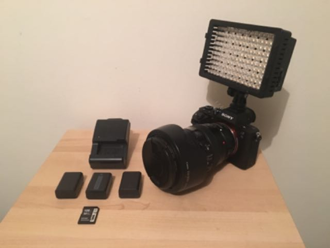 Sony a7s ii + canon 24-105 lense + light panel
