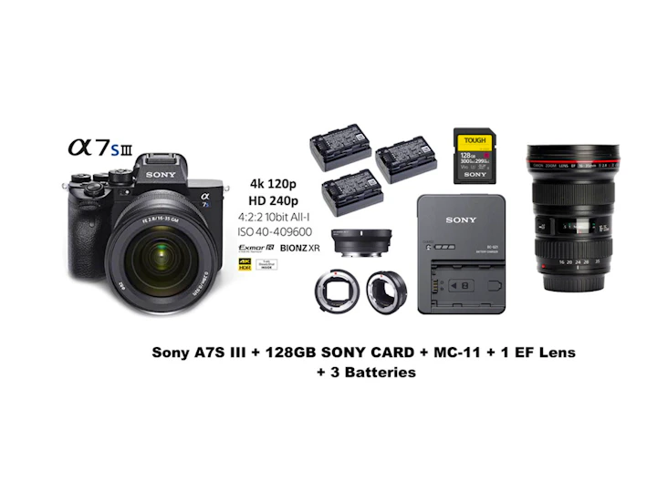Sony a7s iii + 128gb memory card + 3 batteries + 1 ef lens