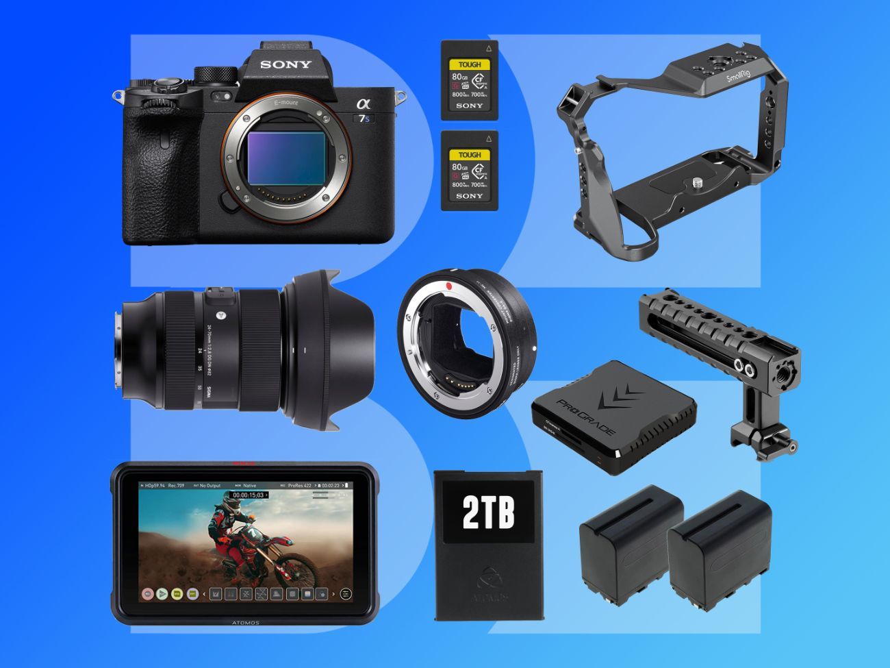 Sony a7s iii mirrorless camera + atomos ninja v + sigma 24-70 f2.8 + cage video kit