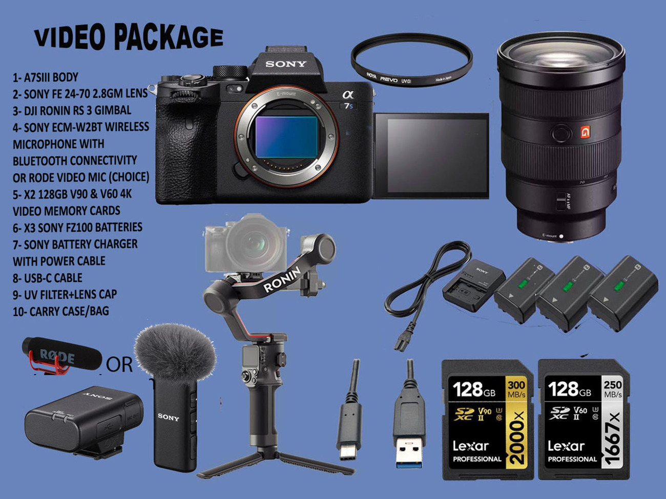 Sony a7s iii with 24-70 2.8gm gmaster lens plus dji rs 3-axis gimbal