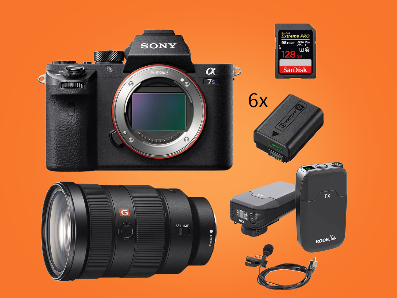 Sony a7sii + 24-70mm + lav mic rode