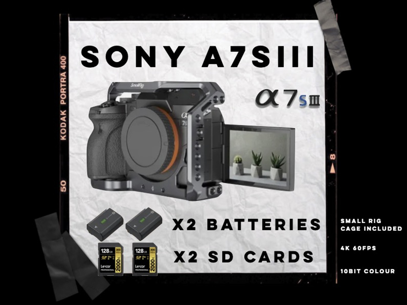 Sony a7siii (small hd cage, x2 batteries, x2 v90 cards)