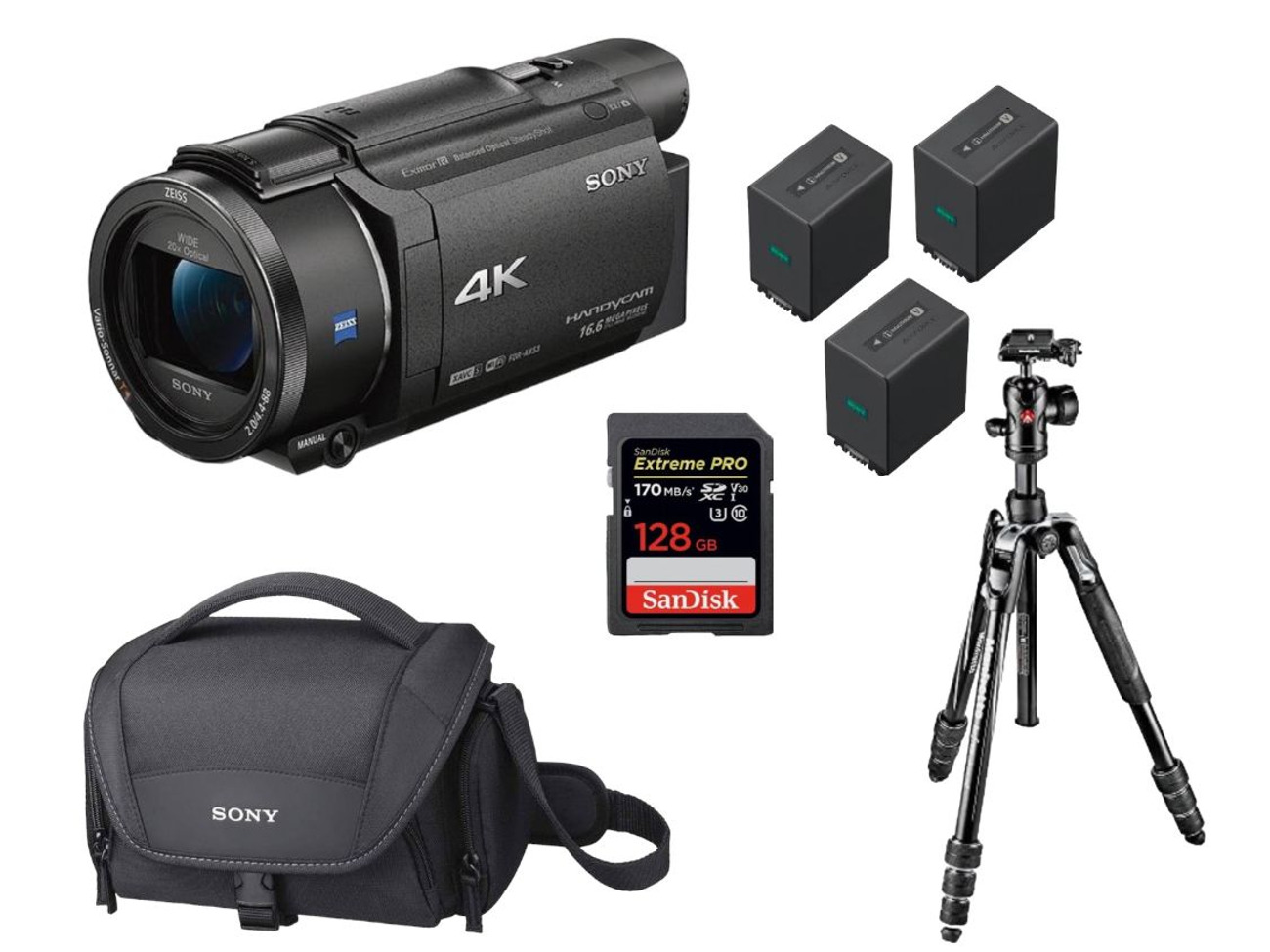 Sony fdr-ax53 4k handycam camera camcorder 128gb sd tripod night vision 43 video