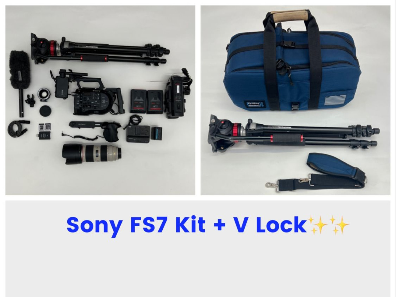 Sony fs7 camera kit v lock canon 70-200mm 2.8 l ii lens 4k tripod