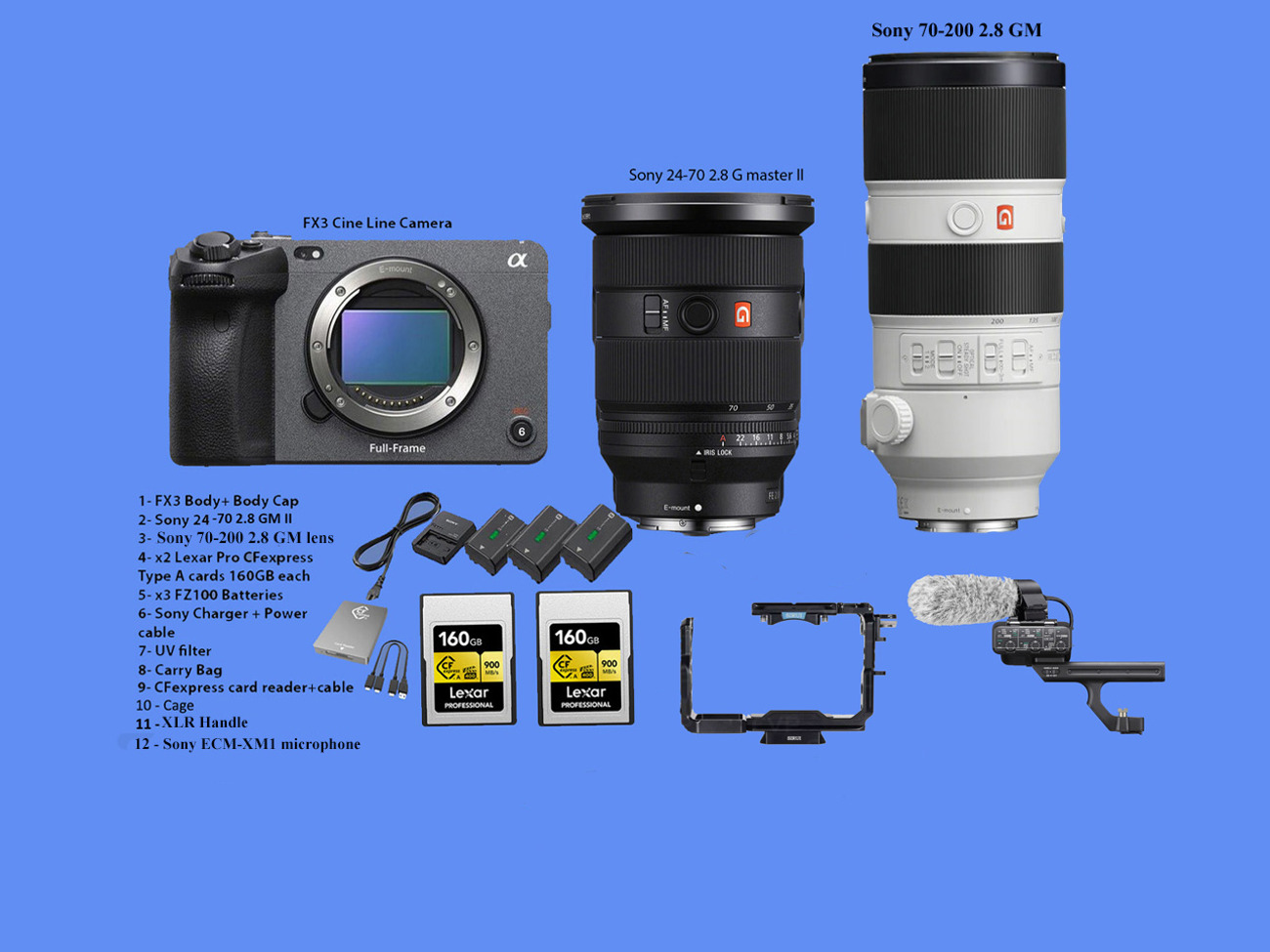 Sony fx 3 cinema camera plus 24-70 2.8, 70-200 gm ii lens