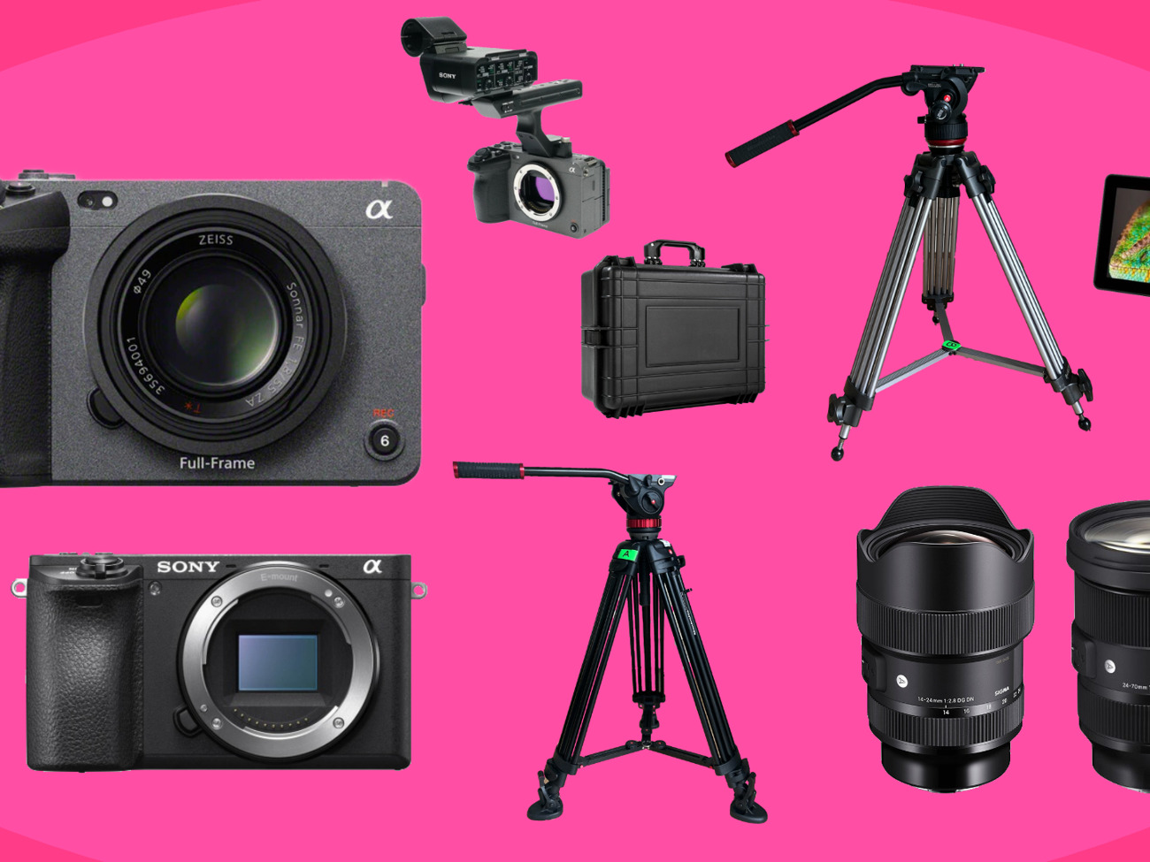 Sony fx3, a6500 dual camera kit with sigma lens and monitor 