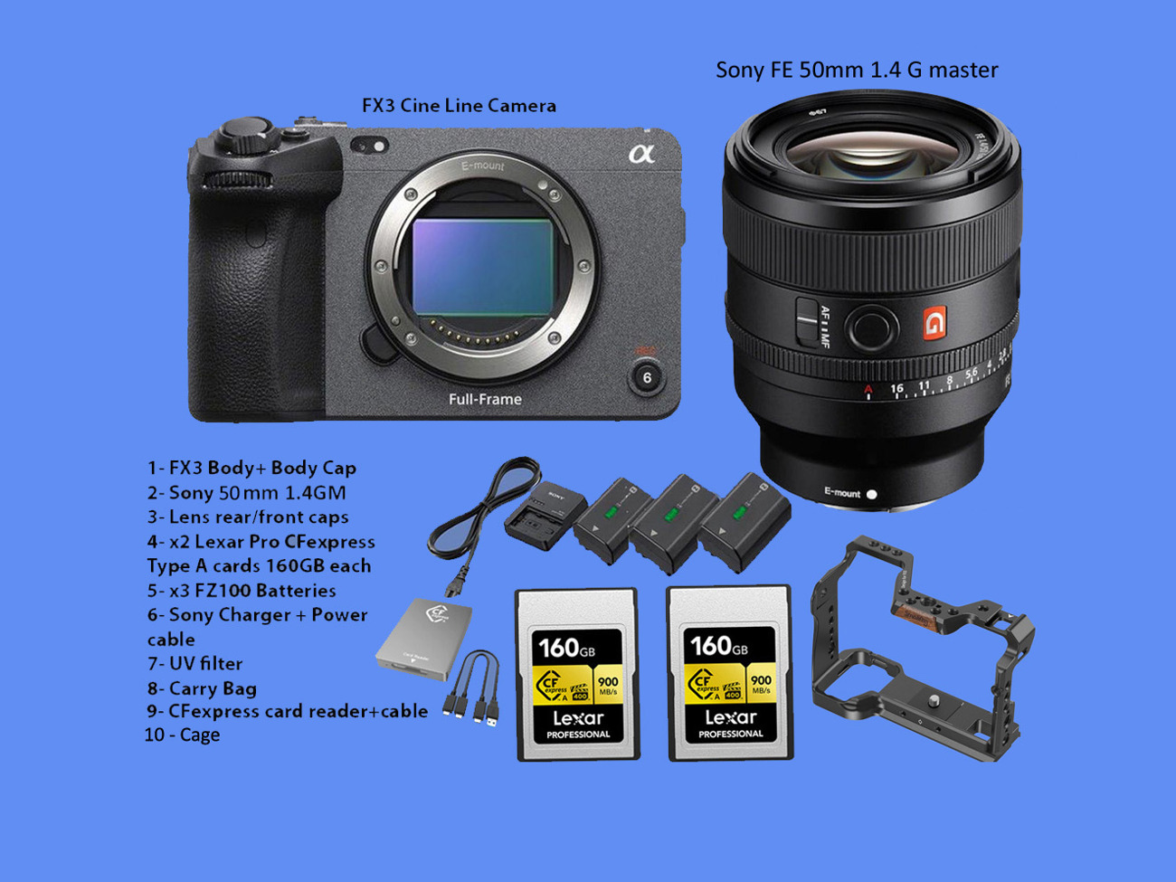 Sony fx3 cinema camera plus fe 50mm 1.4 gm (new version)