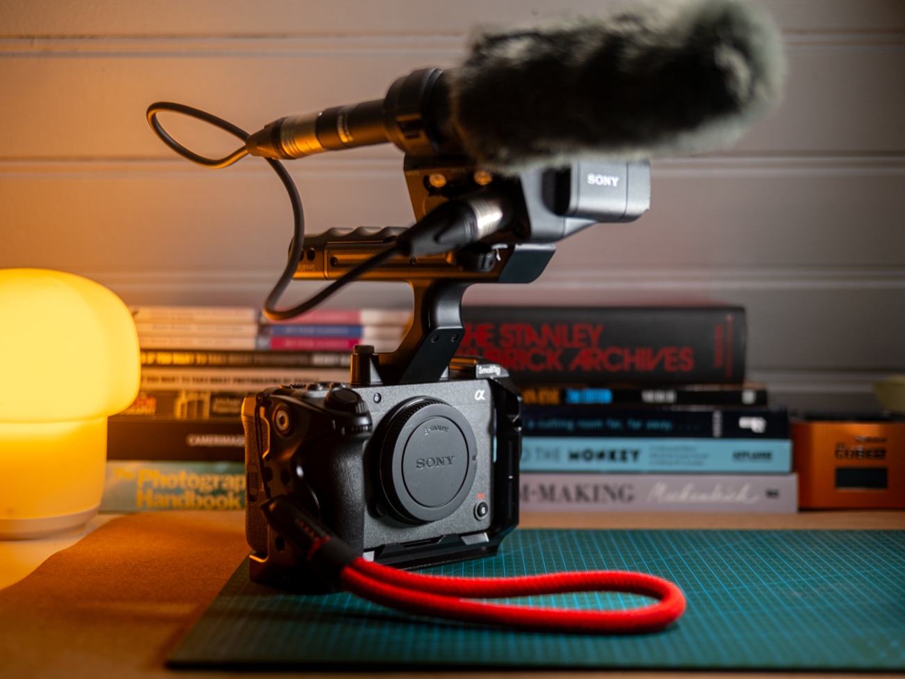 Sony fx30 camera with microphone handle and sony mic