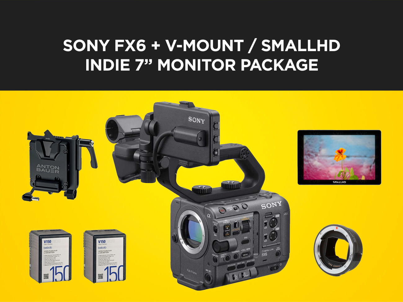 Sony fx6 + v-mount & smallhd indie 7" monitor package