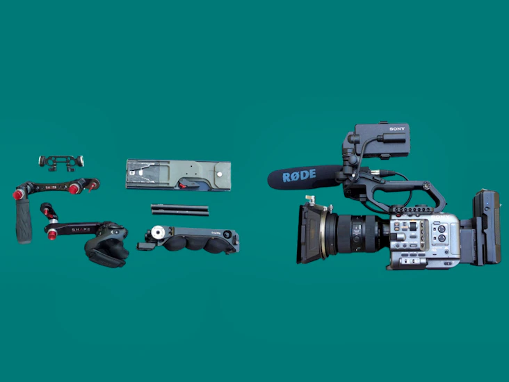 Sony fx6 with sigma 24-70mm f2.8, vlock, cf express a cards