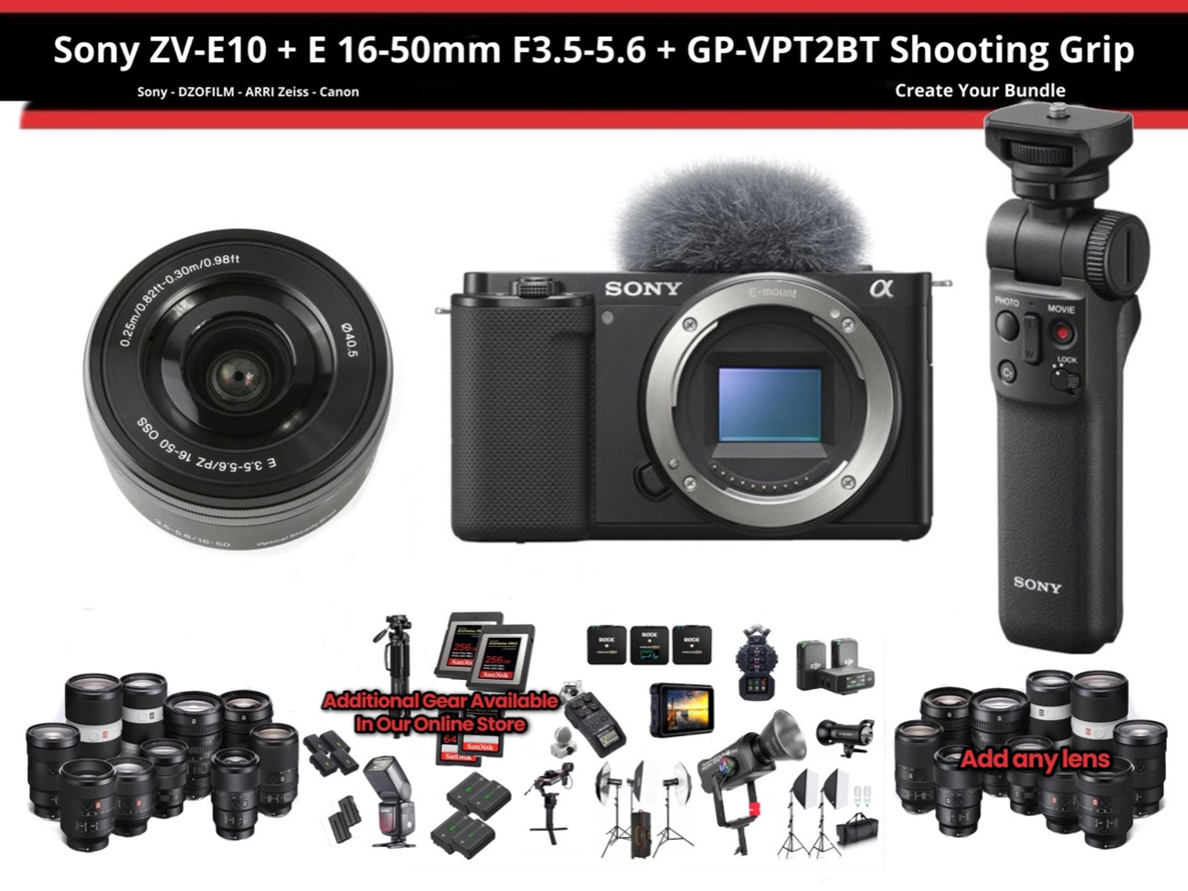 Sony zv e10 + 16-50mm f3.5-5.6 + vpt2bt shooting grip