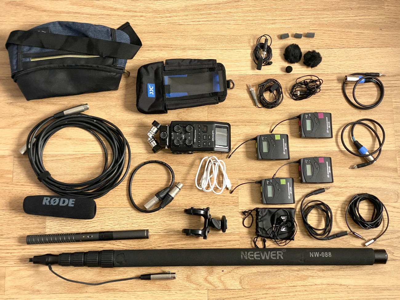 Location sound kit (boom, zoom h6 recorder, 2x radio sets)