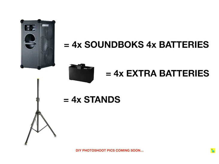 Speakers & extra batteries - soundboks 3 - 4x wireless pa speakers 4x stands 8x batteries