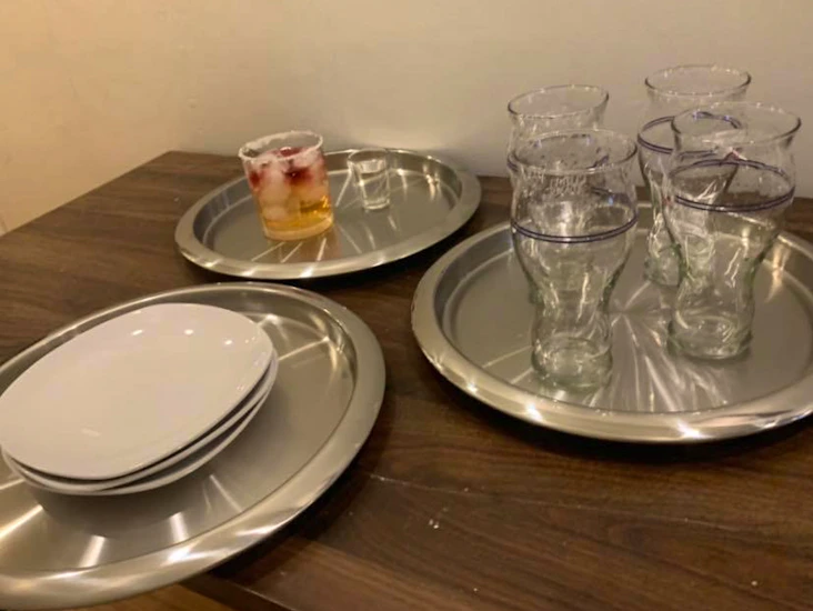 Serving trays stainless steel - brushed round 14-inch (3x)