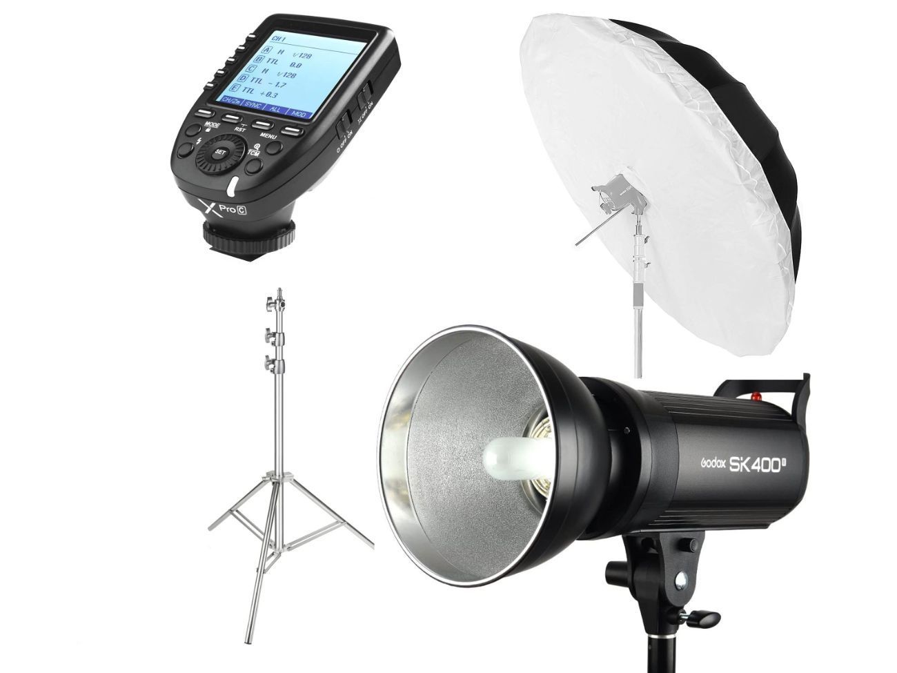 Studio strobe flash, trigger, light stand, 150cm softbox