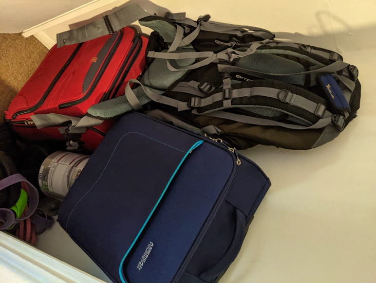 Suitcase, backpack and trolley