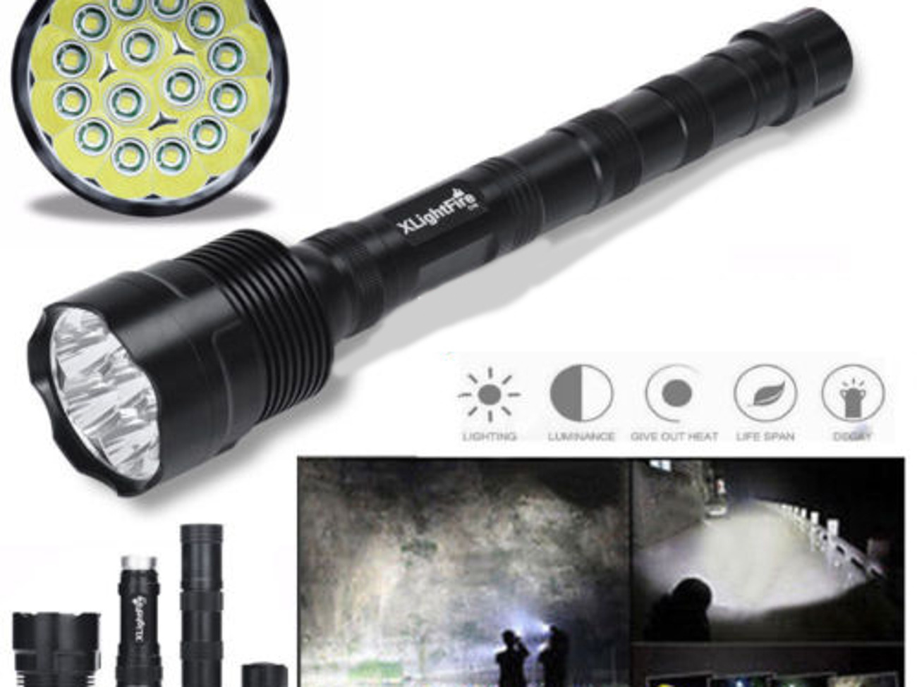 Superbright  led flashlight 42000lm 15x cree xml t6 5 mode